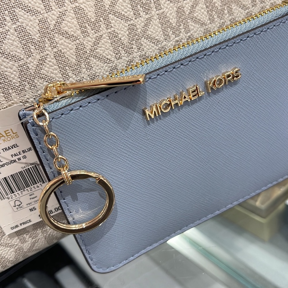 MICHAEL KORS SMALL TOP ZIP COINPOUCH WITH ID CARD CASE WALLET 
PALE BLUE
NWT - Picture 2 of 16